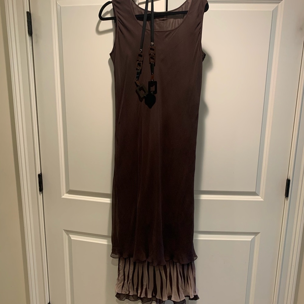 Silk Sheath Dress With Patterned Underlay